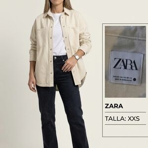 ZARA Cream Oversized Snap Shirt Jacket
